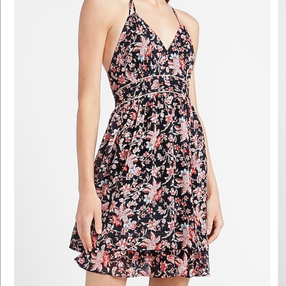 🌸metallic floral tie neck halter dress🌸